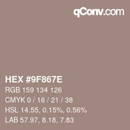 Color code: HEX #9F867E | qconv.com