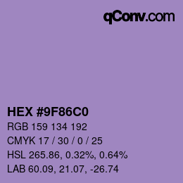 Color code: HEX #9F86C0 | qconv.com