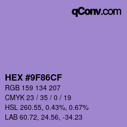 カラーコード: HEX #9F86CF | qconv.com