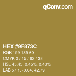 Color code: HEX #9F873C | qconv.com