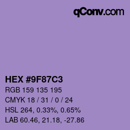 Color code: HEX #9F87C3 | qconv.com