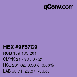 Color code: HEX #9F87C9 | qconv.com