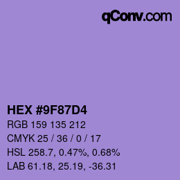 颜色代码: HEX #9F87D4 | qconv.com