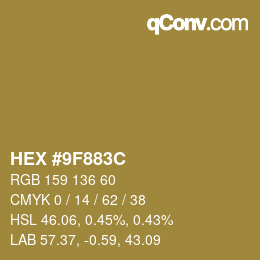 颜色代码: HEX #9F883C | qconv.com