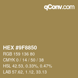 颜色代码: HEX #9F8850 | qconv.com