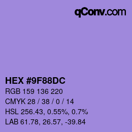 Farbcode: HEX #9F88DC | qconv.com
