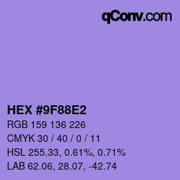 颜色代码: HEX #9F88E2 | qconv.com