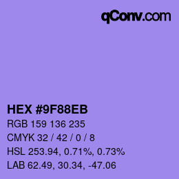 カラーコード: HEX #9F88EB | qconv.com