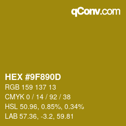 カラーコード: HEX #9F890D | qconv.com
