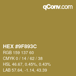 Color code: HEX #9F893C | qconv.com