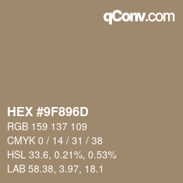 颜色代码: HEX #9F896D | qconv.com