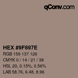 Color code: HEX #9F897E | qconv.com