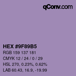 颜色代码: HEX #9F89B5 | qconv.com