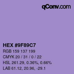 Color code: HEX #9F89C7 | qconv.com