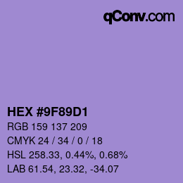 Color code: HEX #9F89D1 | qconv.com