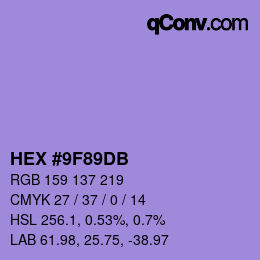 Color code: HEX #9F89DB | qconv.com