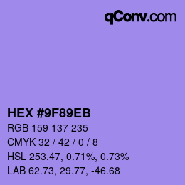 カラーコード: HEX #9F89EB | qconv.com