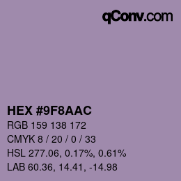 Color code: HEX #9F8AAC | qconv.com