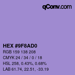 カラーコード: HEX #9F8AD0 | qconv.com