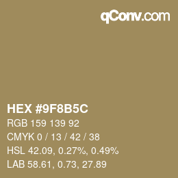 Color code: HEX #9F8B5C | qconv.com