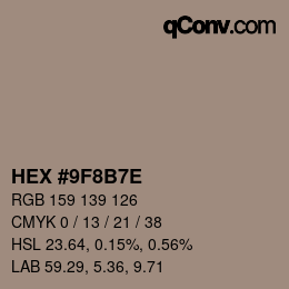 Color code: HEX #9F8B7E | qconv.com