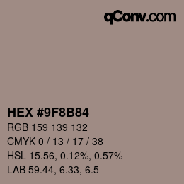 Color code: HEX #9F8B84 | qconv.com