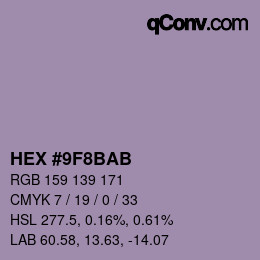 Color code: HEX #9F8BAB | qconv.com