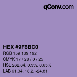 Color code: HEX #9F8BC0 | qconv.com