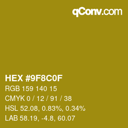 Color code: HEX #9F8C0F | qconv.com