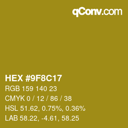 カラーコード: HEX #9F8C17 | qconv.com