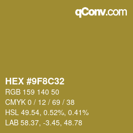 Color code: HEX #9F8C32 | qconv.com