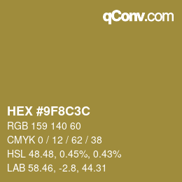 Color code: HEX #9F8C3C | qconv.com