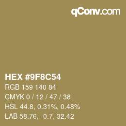 Color code: HEX #9F8C54 | qconv.com