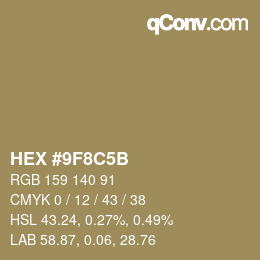 Color code: HEX #9F8C5B | qconv.com