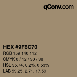 Color code: HEX #9F8C70 | qconv.com