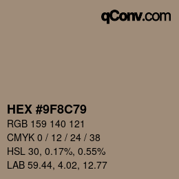 Color code: HEX #9F8C79 | qconv.com