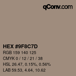 Color code: HEX #9F8C7D | qconv.com