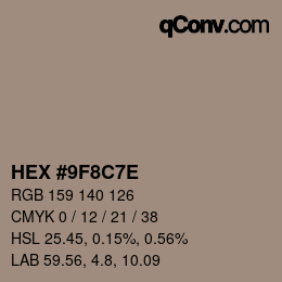 Code couleur: HEX #9F8C7E | qconv.com