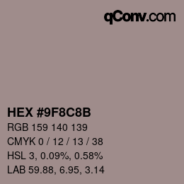 Color code: HEX #9F8C8B | qconv.com