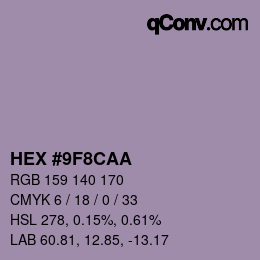 Color code: HEX #9F8CAA | qconv.com