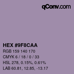 Color code: HEX #9F8CAA | qconv.com