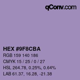 Color code: HEX #9F8CBA | qconv.com