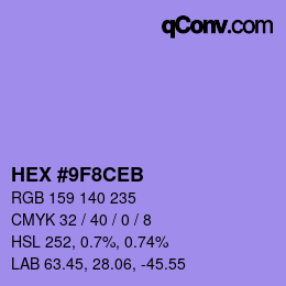 Color code: HEX #9F8CEB | qconv.com