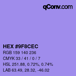 Color code: HEX #9F8CEC | qconv.com