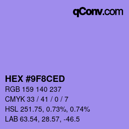 Farbcode: HEX #9F8CED | qconv.com