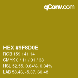 Color code: HEX #9F8D0E | qconv.com
