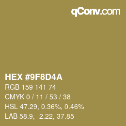 Color code: HEX #9F8D4A | qconv.com
