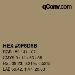 Color code: HEX #9F8D6B | qconv.com