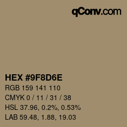 カラーコード: HEX #9F8D6E | qconv.com