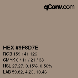 Color code: HEX #9F8D7E | qconv.com